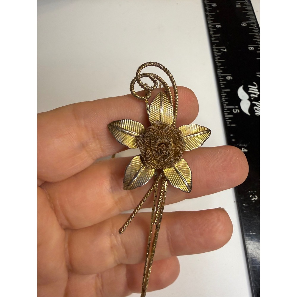 Vintage Gold Tone Mesh Rose Flower Slide Necklace Flat Herringbone Chain 22 In